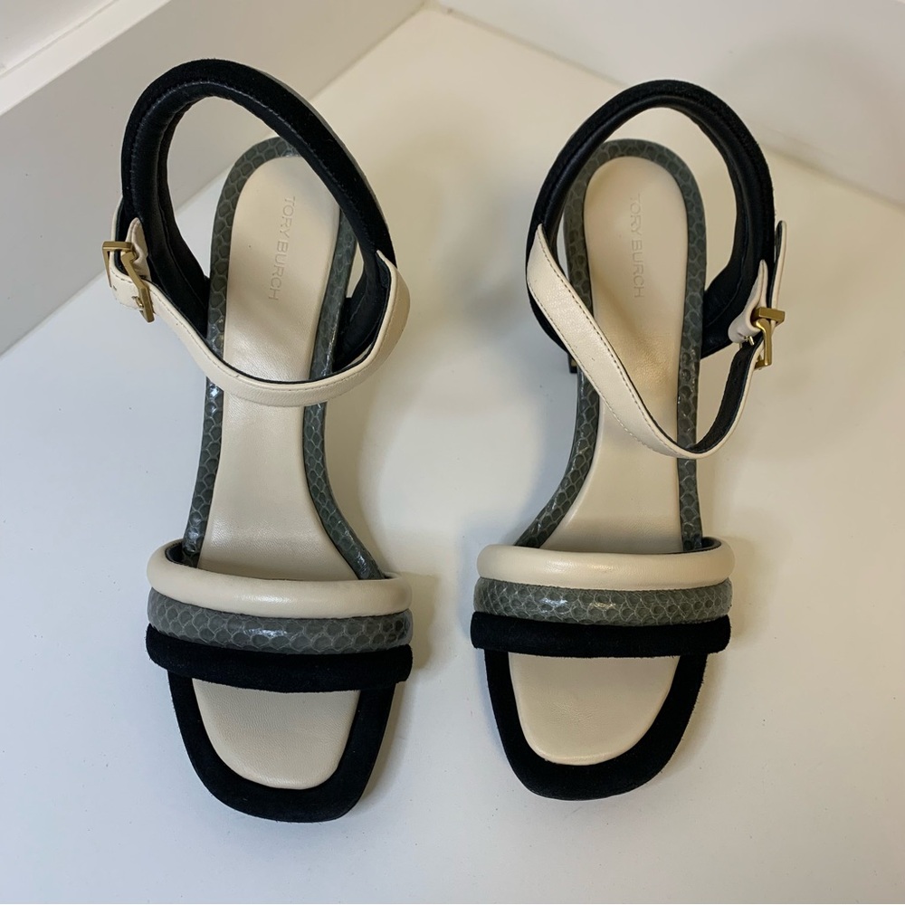 Tory Burch Puffed Up Suede and Snakeskin Embossed Leather Sandal NWOB Size 9 - Picture 2 of 6